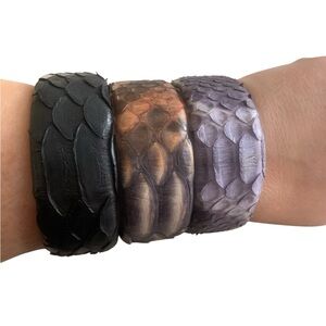 Set 3 Snake Skin Comfortable Cuff Bracelets Leather Lined Handmade Made in USA